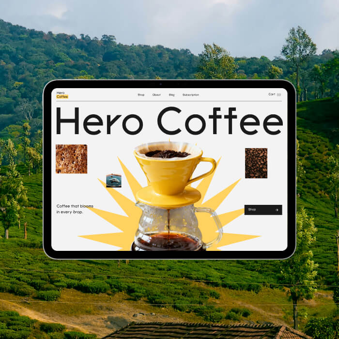 Tablet mockup with coffee website design