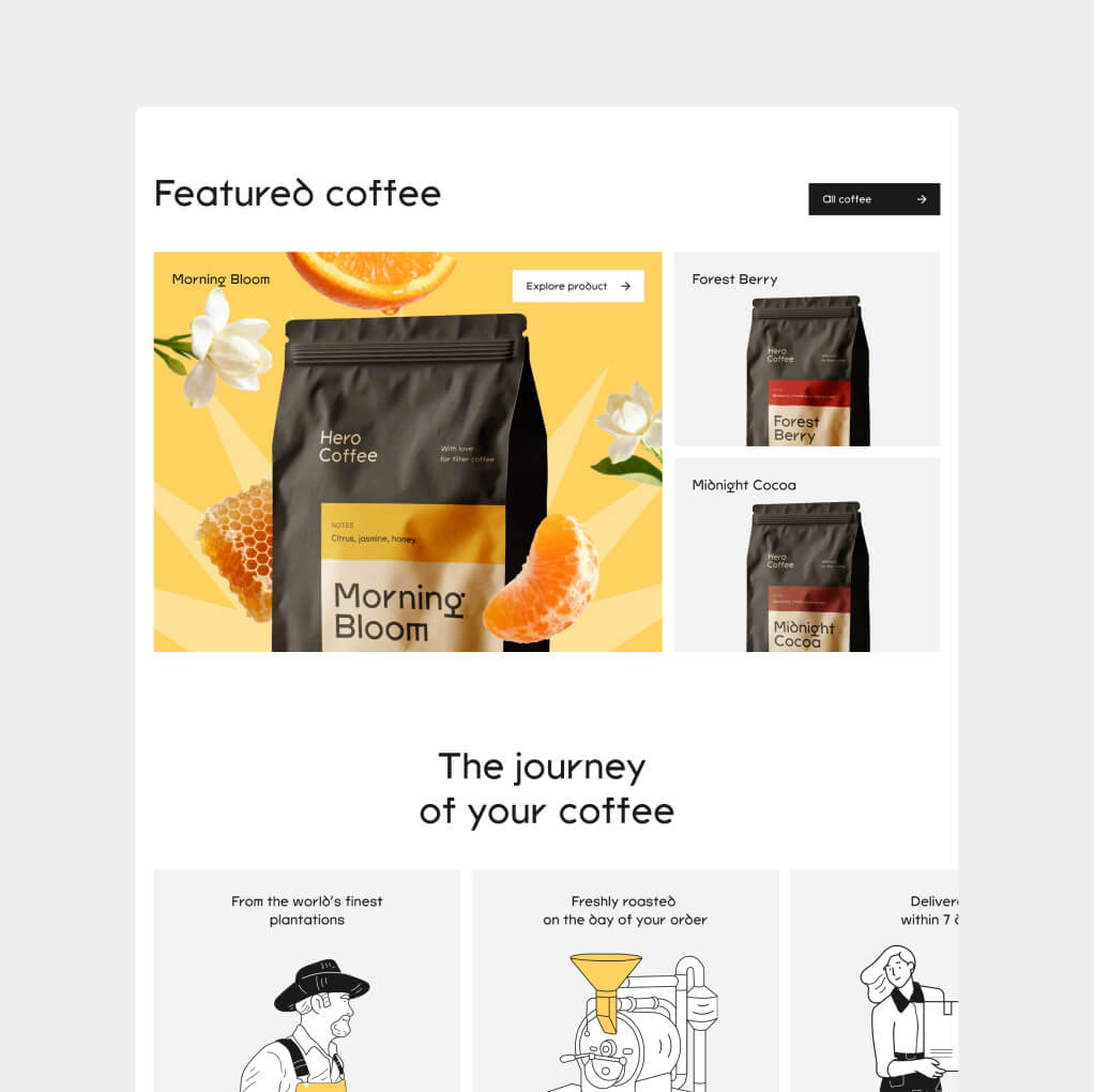 Hero Coffee website on tablet in landscape