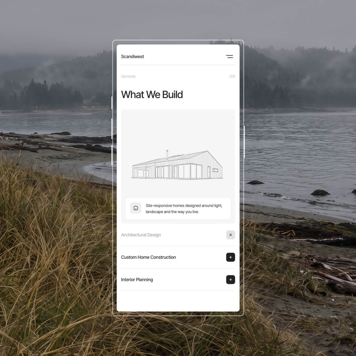 Scandiwest services page on mobile